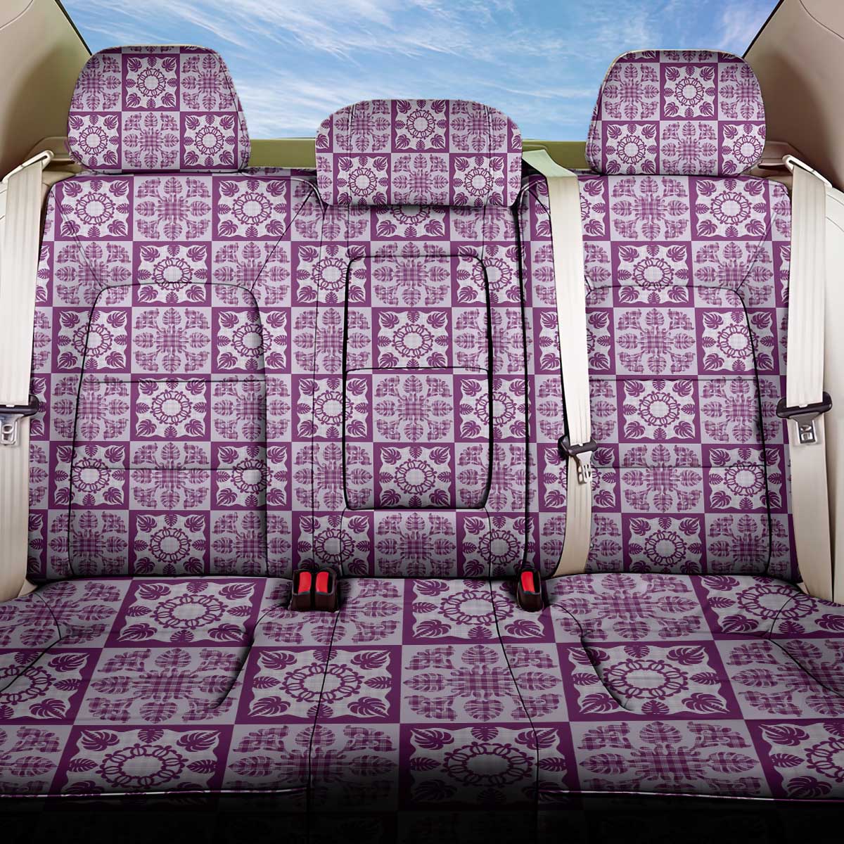 Poni Palaka Quilt Hawaii Back Car Seat Cover Hawaiian Tropical Monstera Sea Turtle