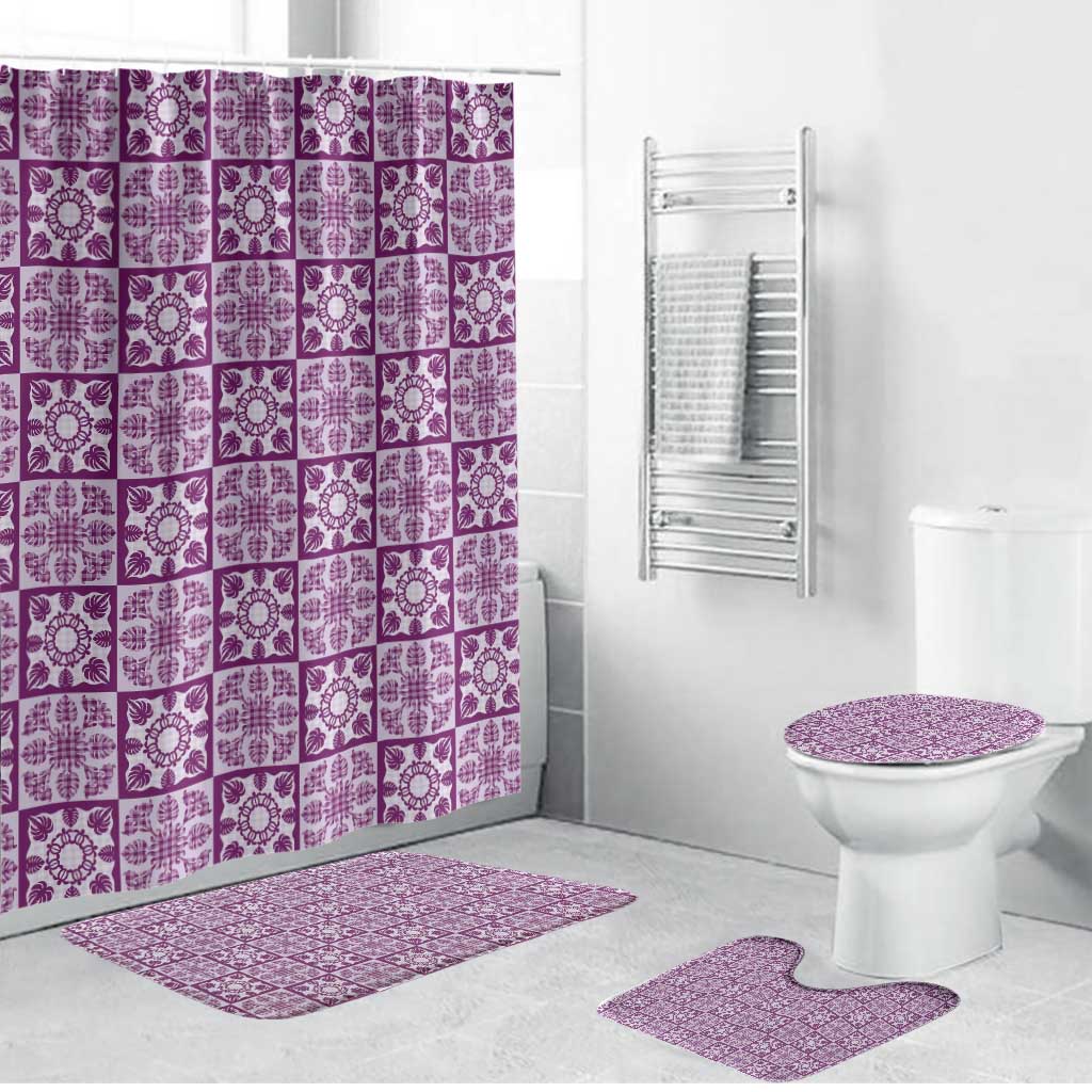 Poni Palaka Quilt Hawaii Bathroom Set Hawaiian Tropical Monstera Sea Turtle LT14 Bathroom Set (4 pcs) Purple - Polynesian Pride
