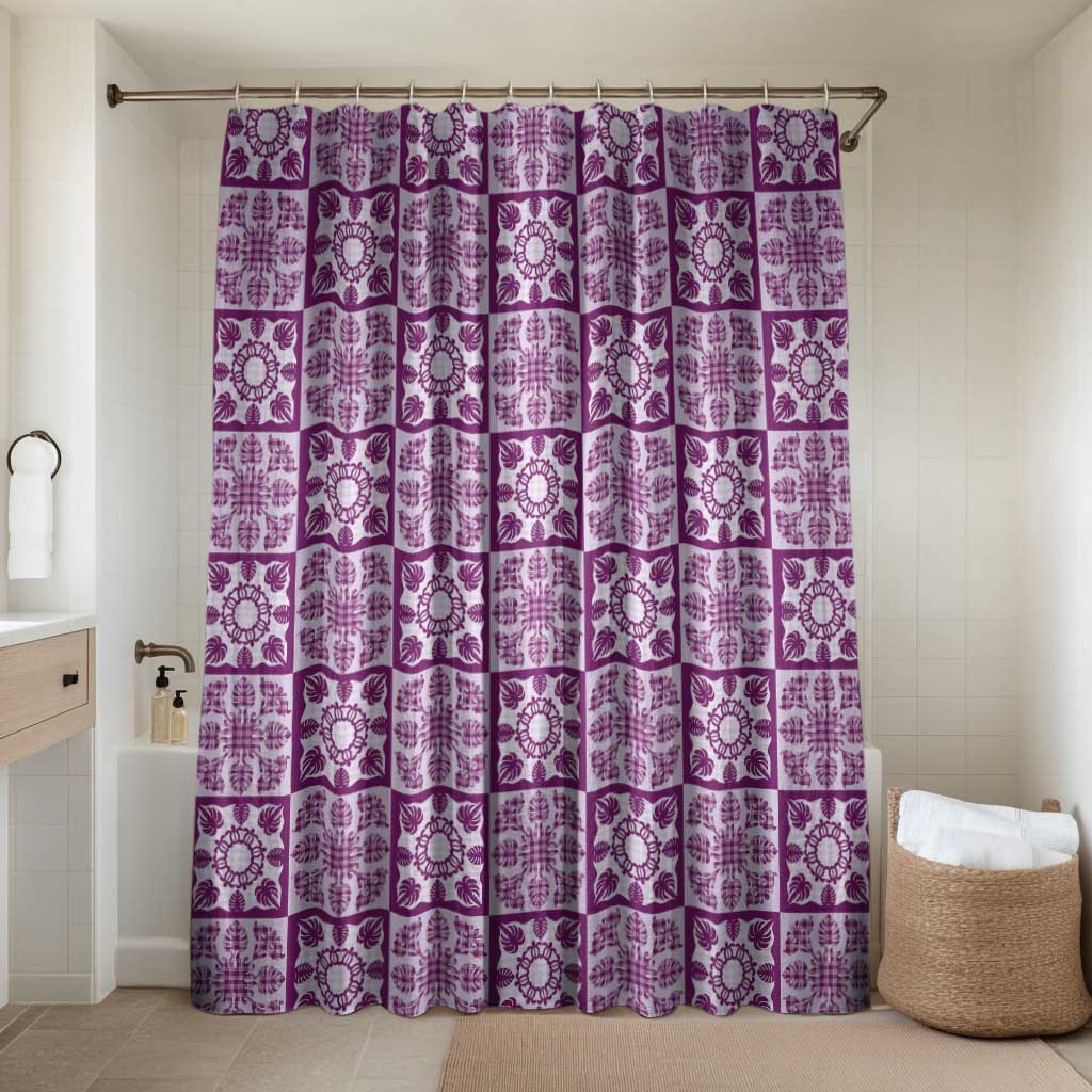 Poni Palaka Quilt Hawaii Bathroom Set Hawaiian Tropical Monstera Sea Turtle LT14 Shower Curtain Only Purple - Polynesian Pride