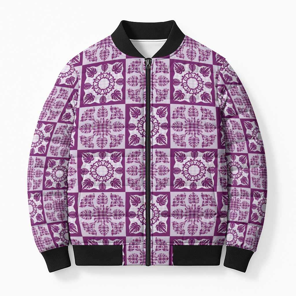 Poni Palaka Quilt Hawaii Bomber Puffer Jacket Hawaiian Tropical Monstera Sea Turtle LT14 Unisex Purple - Polynesian Pride