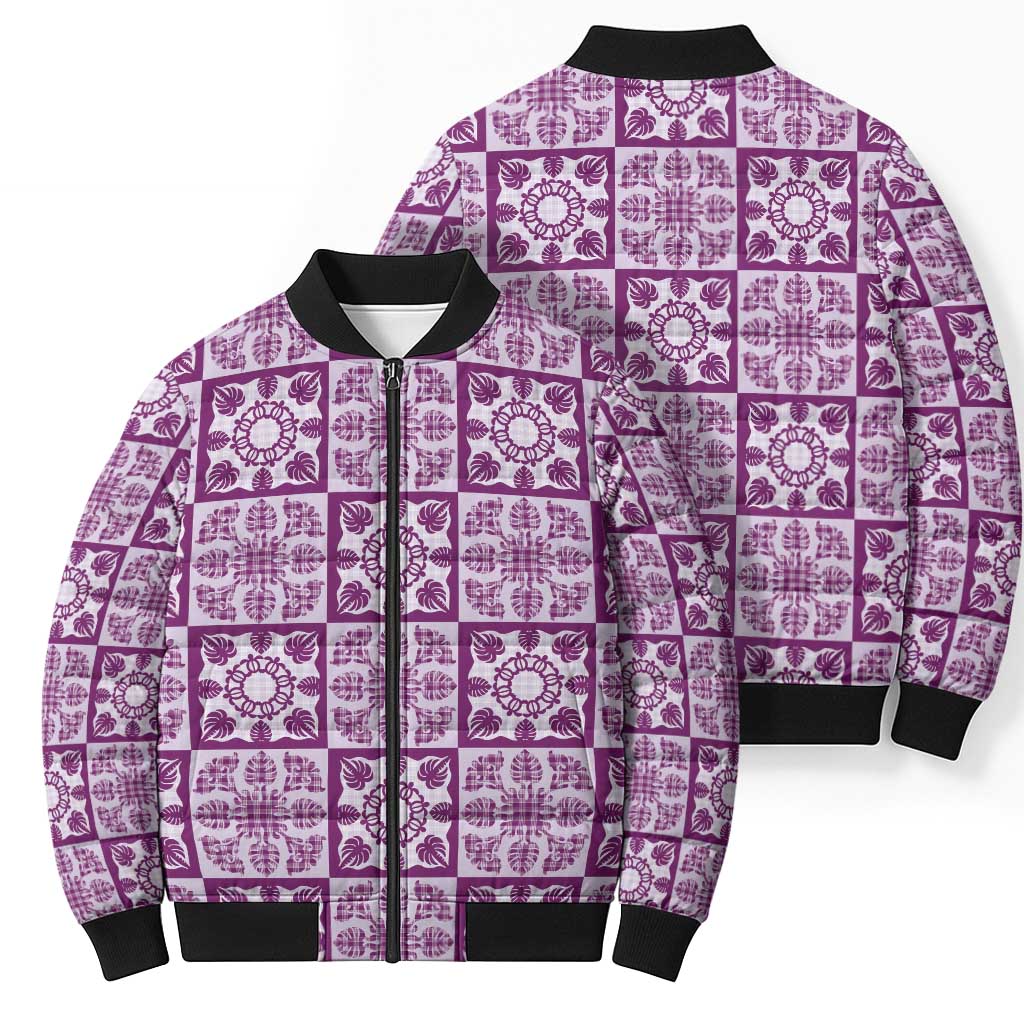 Poni Palaka Quilt Hawaii Bomber Puffer Jacket Hawaiian Tropical Monstera Sea Turtle LT14 - Polynesian Pride