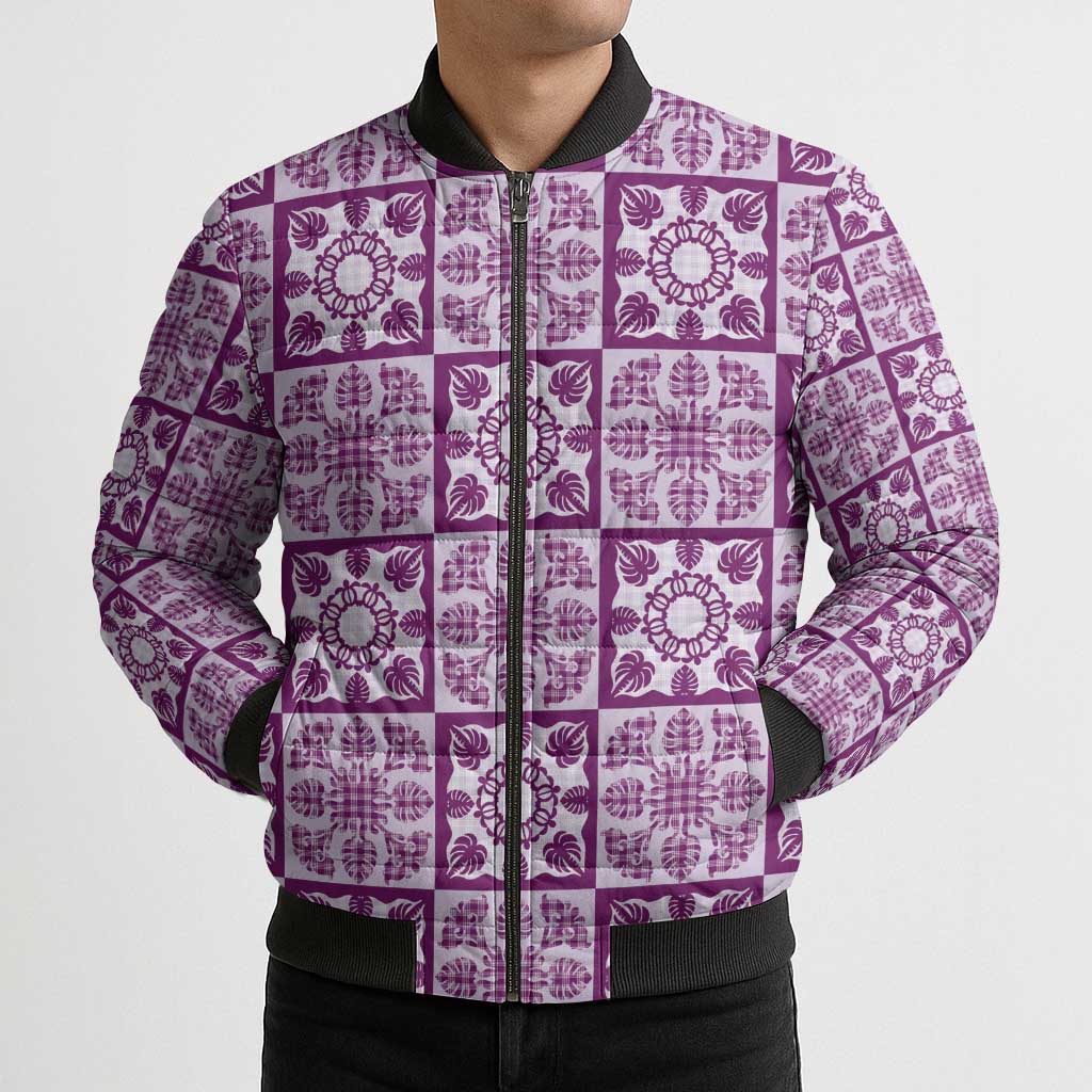 Poni Palaka Quilt Hawaii Bomber Puffer Jacket Hawaiian Tropical Monstera Sea Turtle LT14 - Polynesian Pride