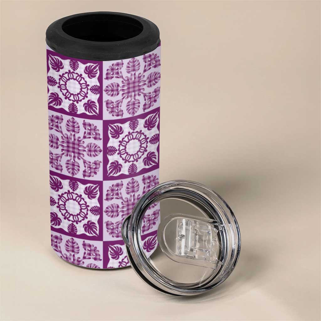 Poni Palaka Quilt Hawaii 4 in 1 Can Cooler Tumbler Hawaiian Tropical Monstera Sea Turtle