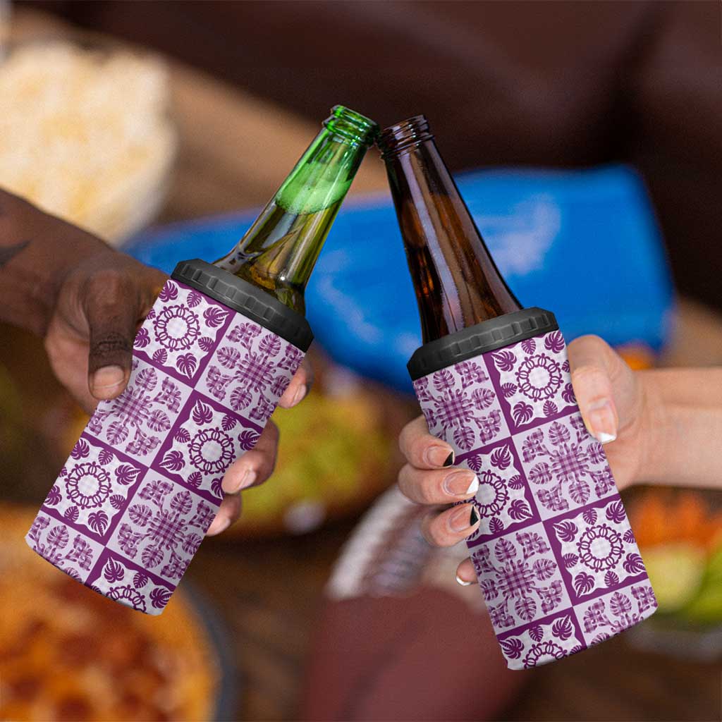Poni Palaka Quilt Hawaii 4 in 1 Can Cooler Tumbler Hawaiian Tropical Monstera Sea Turtle