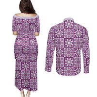 Poni Palaka Quilt Hawaii Couples Matching Puletasi and Long Sleeve Button Shirt Hawaiian Tropical Monstera Sea Turtle