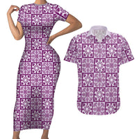 Poni Palaka Quilt Hawaii Couples Matching Short Sleeve Bodycon Dress and Hawaiian Shirt Hawaiian Tropical Monstera Sea Turtle
