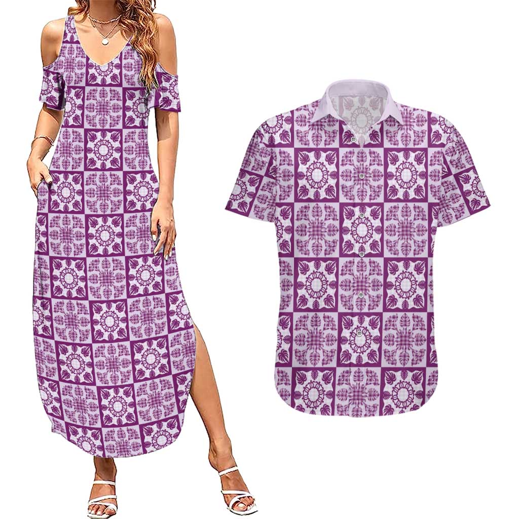 Poni Palaka Quilt Hawaii Couples Matching Summer Maxi Dress and Hawaiian Shirt Hawaiian Tropical Monstera Sea Turtle
