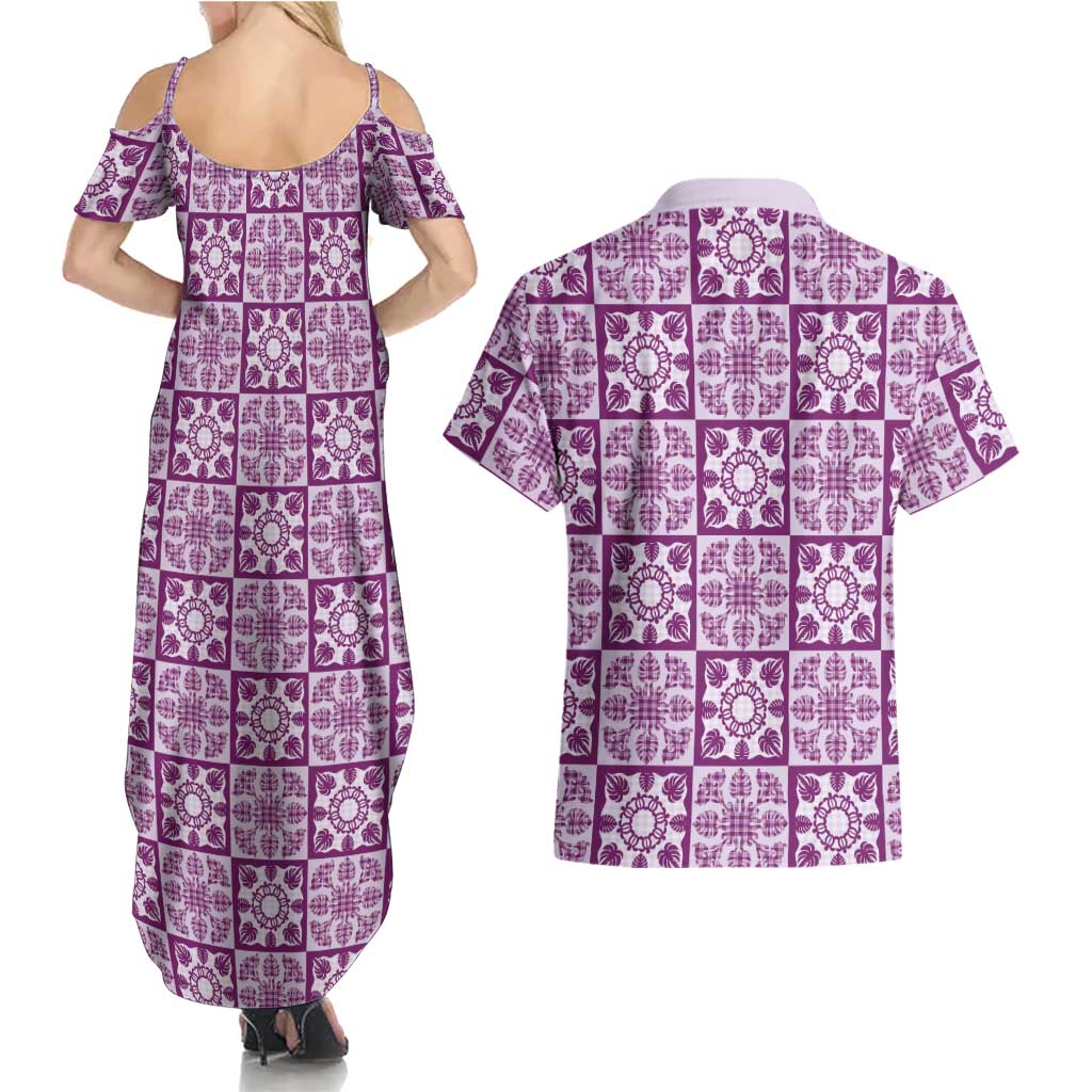 Poni Palaka Quilt Hawaii Couples Matching Summer Maxi Dress and Hawaiian Shirt Hawaiian Tropical Monstera Sea Turtle