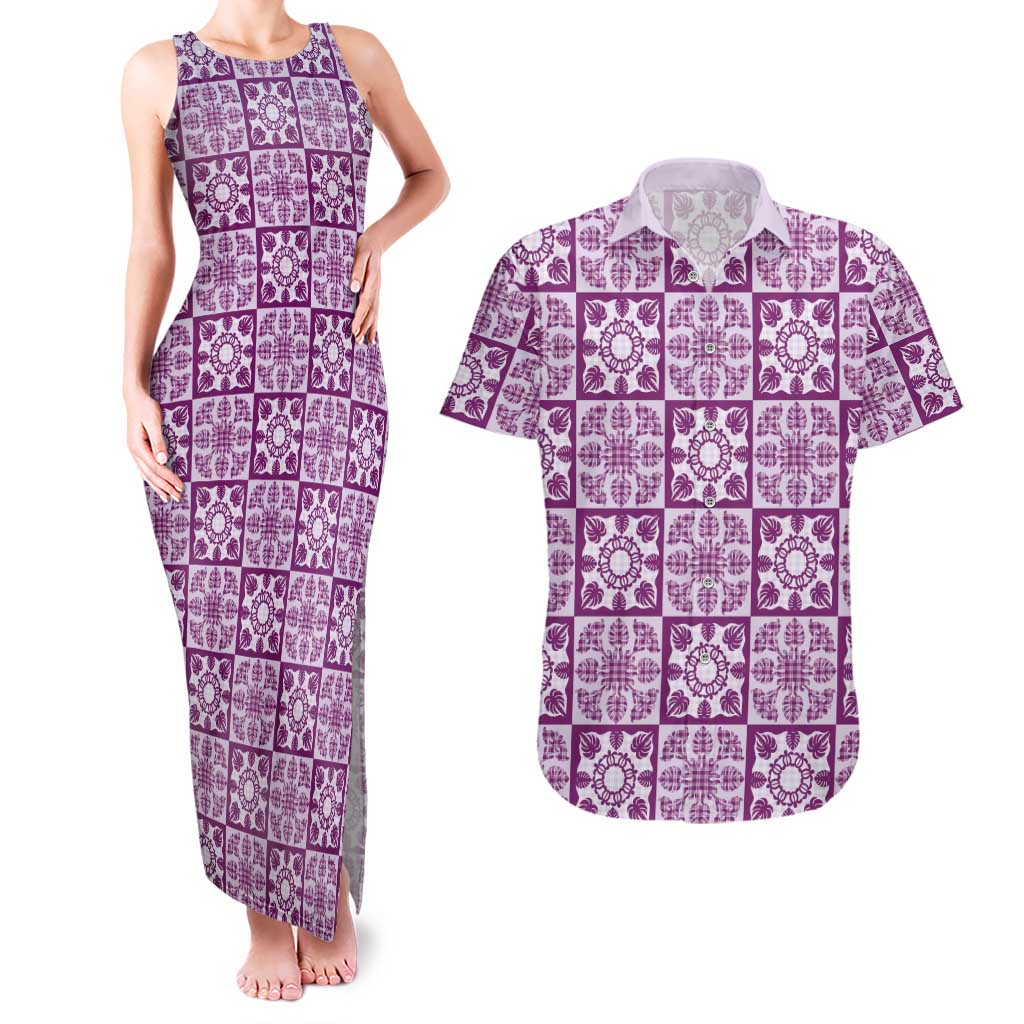Poni Palaka Quilt Hawaii Couples Matching Tank Maxi Dress and Hawaiian Shirt Hawaiian Tropical Monstera Sea Turtle