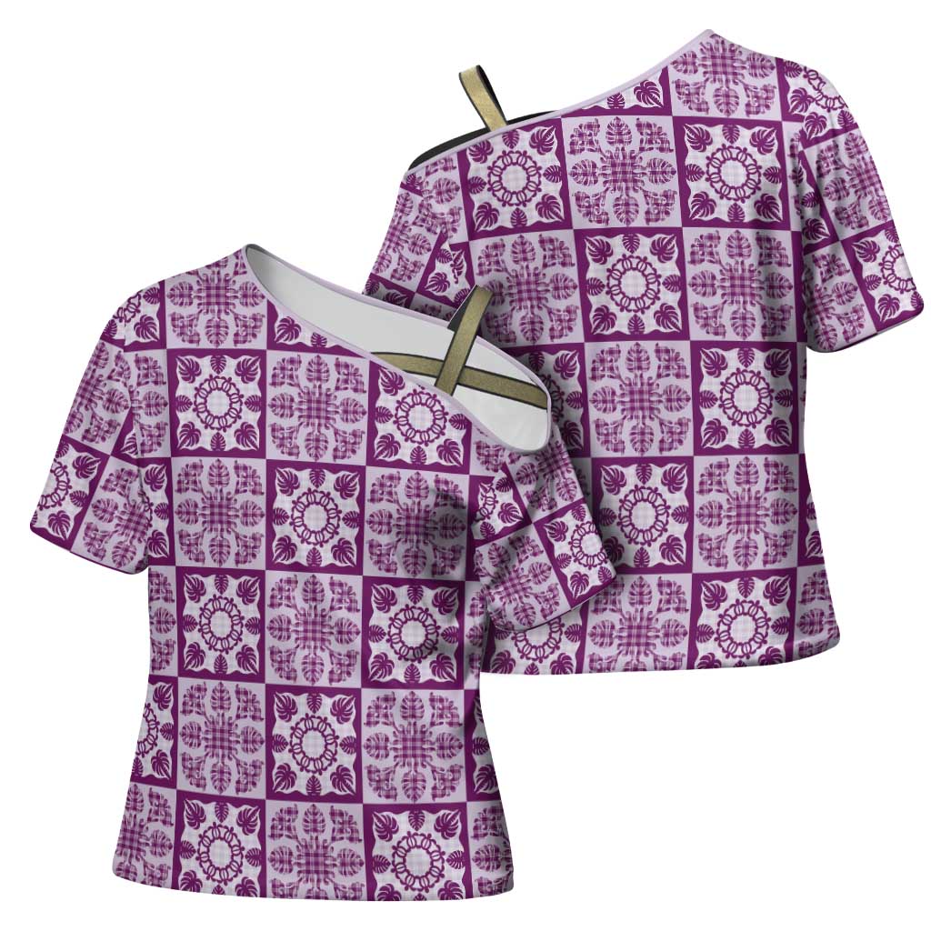 Poni Palaka Quilt Hawaii Cross Shoulder Shirt Hawaiian Tropical Monstera Sea Turtle