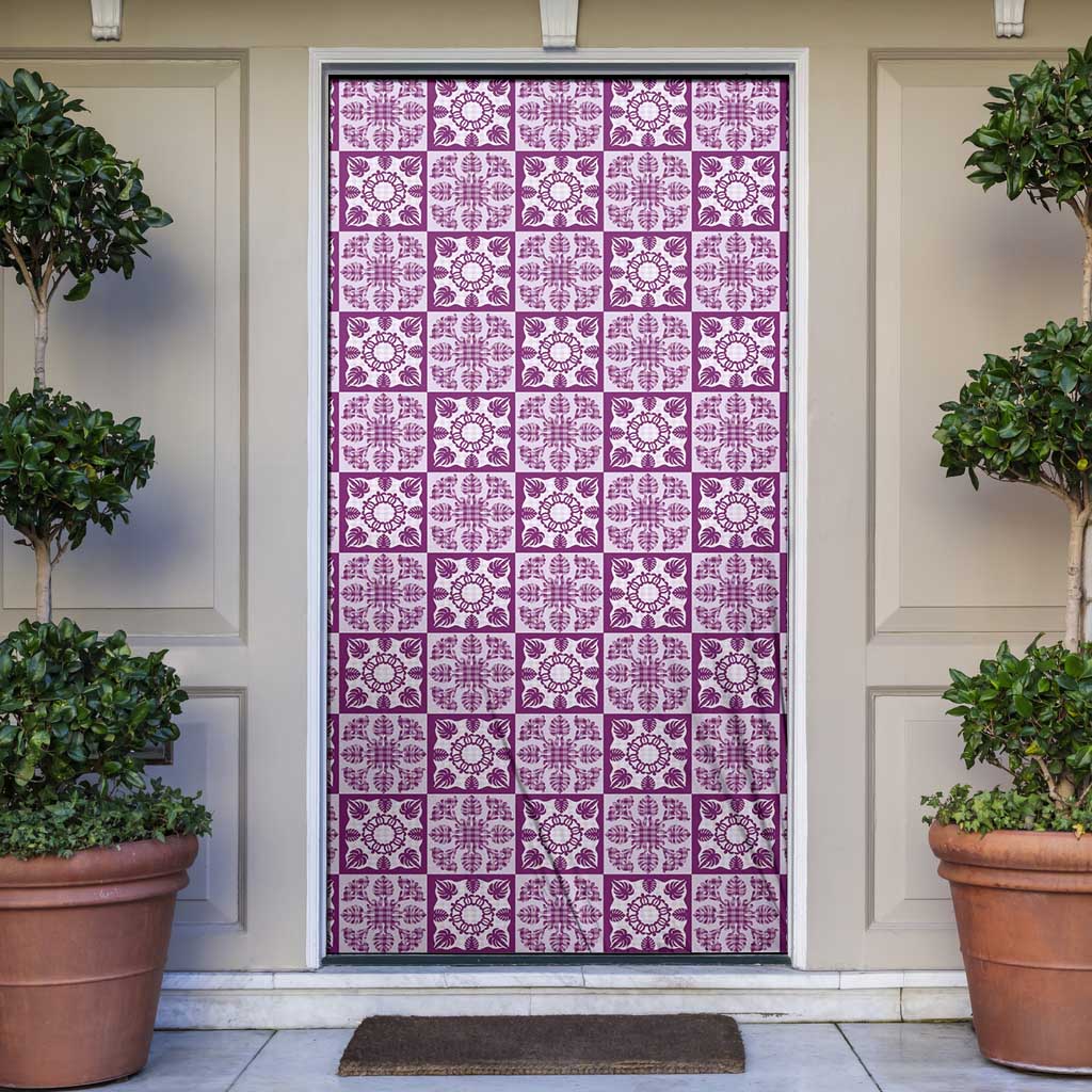 Poni Palaka Quilt Hawaii Door Cover Hawaiian Tropical Monstera Sea Turtle