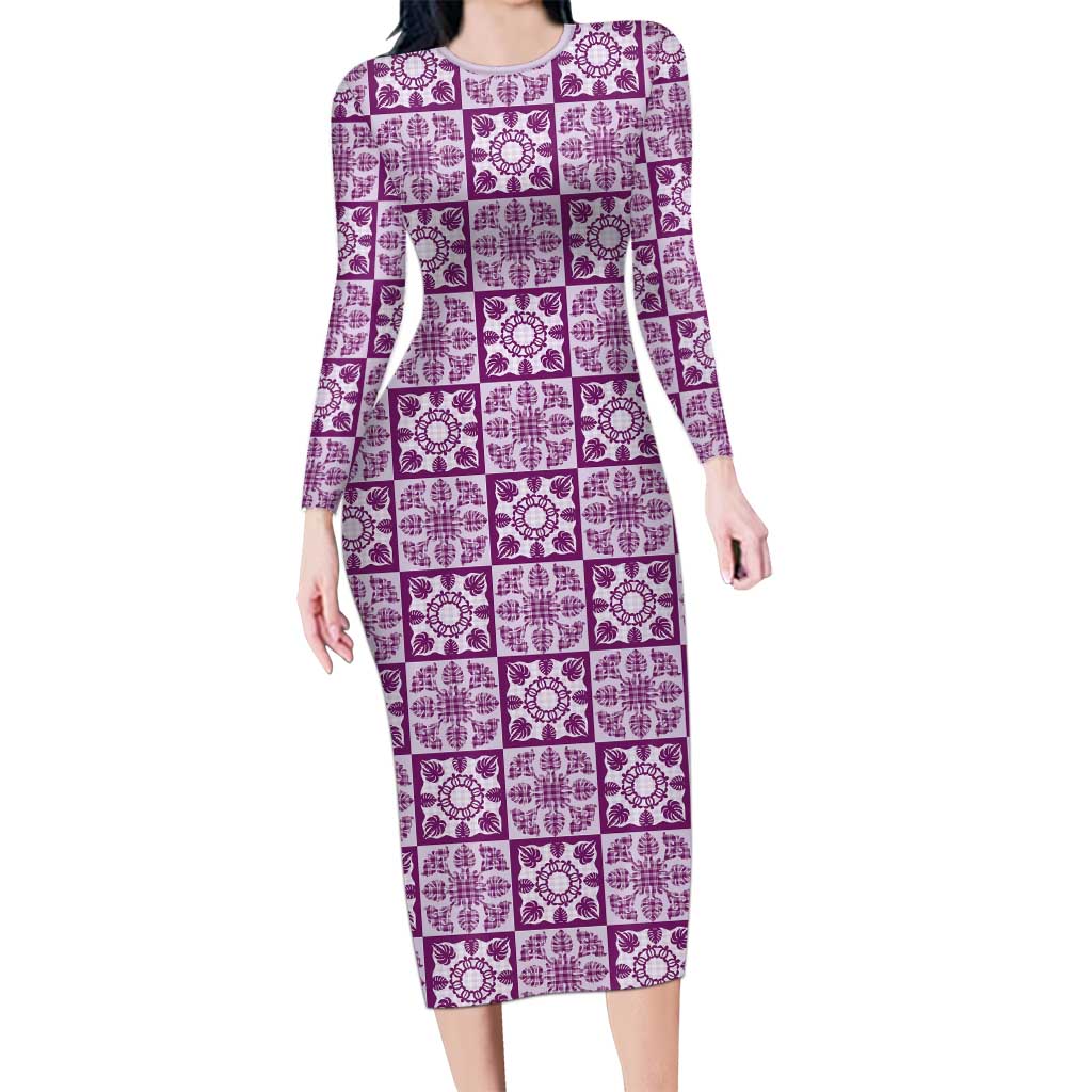 Poni Palaka Quilt Hawaii Family Matching Long Sleeve Bodycon Dress and Hawaiian Shirt Hawaiian Tropical Monstera Sea Turtle