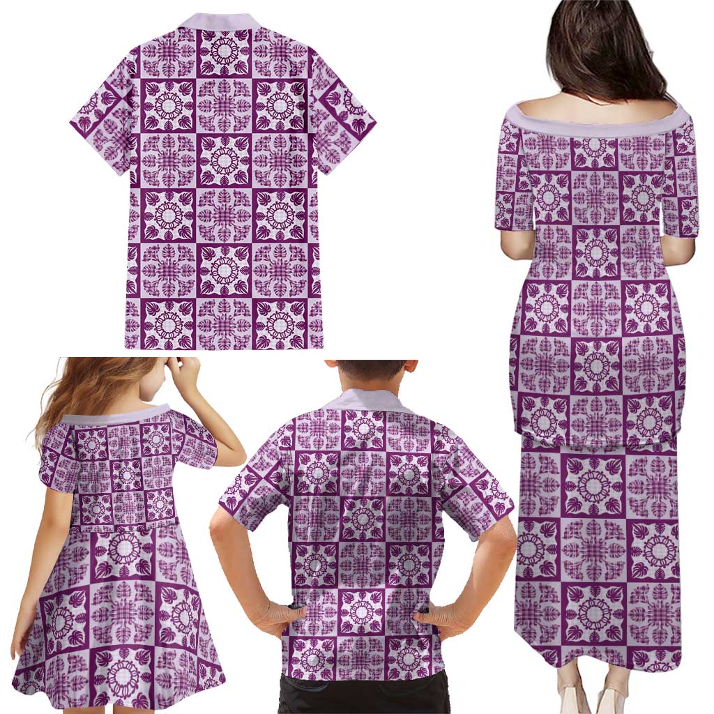 Poni Palaka Quilt Hawaii Family Matching Puletasi and Hawaiian Shirt Hawaiian Tropical Monstera Sea Turtle
