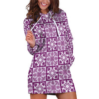 Poni Palaka Quilt Hawaii Hoodie Dress Hawaiian Tropical Monstera Sea Turtle
