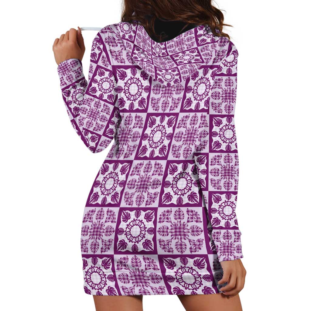 Poni Palaka Quilt Hawaii Hoodie Dress Hawaiian Tropical Monstera Sea Turtle