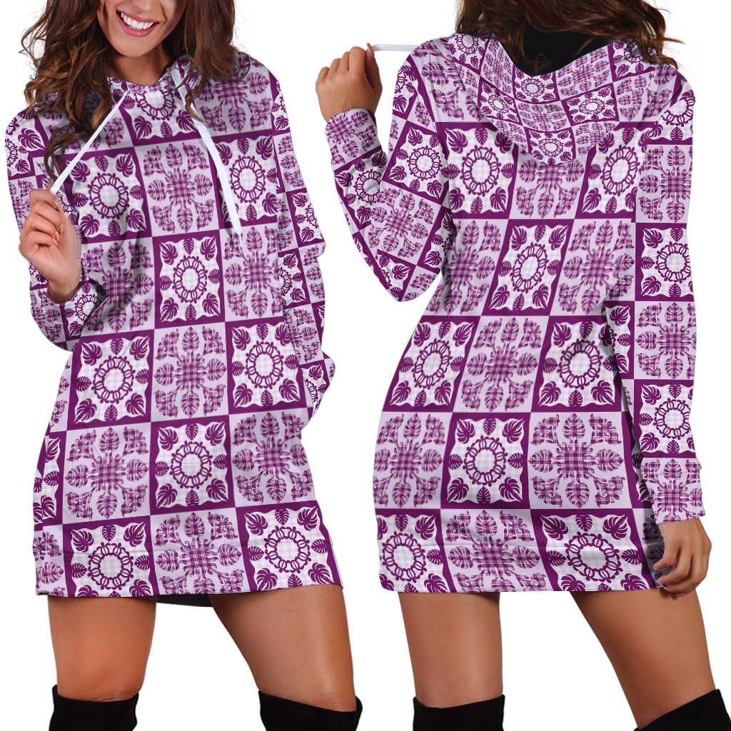 Poni Palaka Quilt Hawaii Hoodie Dress Hawaiian Tropical Monstera Sea Turtle