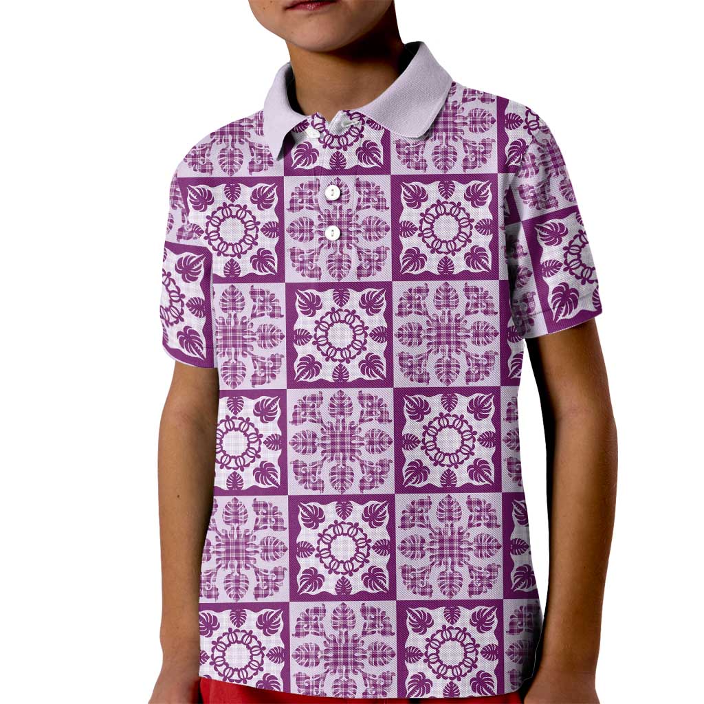 Poni Palaka Quilt Hawaii Kid Polo Shirt Hawaiian Tropical Monstera Sea Turtle