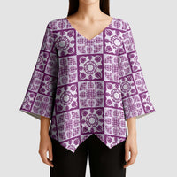 Poni Palaka Quilt Hawaii Kimono Sleeve Blouse Hawaiian Tropical Monstera Sea Turtle
