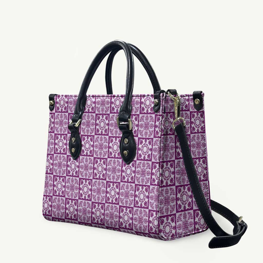 Poni Palaka Quilt Hawaii Leather Bag Hawaiian Tropical Monstera Sea Turtle LT14 Purple - Polynesian Pride