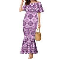 Poni Palaka Quilt Hawaii Mermaid Dress Hawaiian Tropical Monstera Sea Turtle LT14 Women Purple - Polynesian Pride