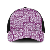 Poni Palaka Quilt Hawaii Mesh Trucker Cap Hawaiian Tropical Monstera Sea Turtle LT14 One Size Black Purple - Polynesian Pride