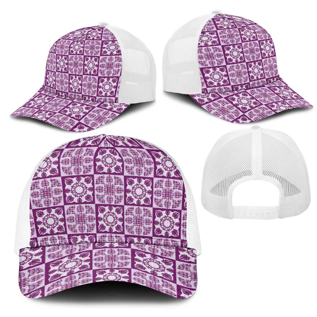 Poni Palaka Quilt Hawaii Mesh Trucker Cap Hawaiian Tropical Monstera Sea Turtle LT14 - Polynesian Pride