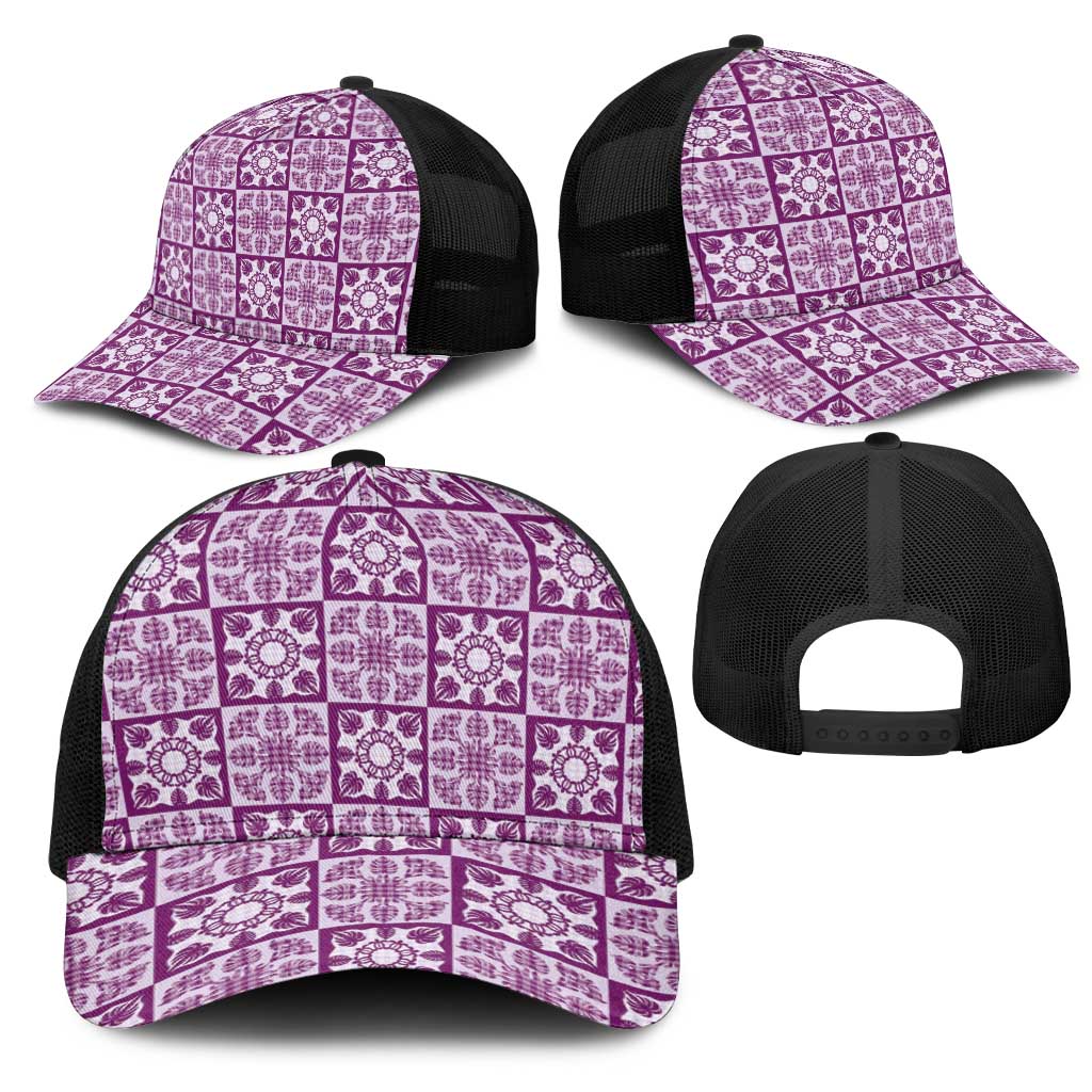 Poni Palaka Quilt Hawaii Mesh Trucker Cap Hawaiian Tropical Monstera Sea Turtle LT14 - Polynesian Pride