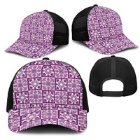 Poni Palaka Quilt Hawaii Mesh Trucker Cap Hawaiian Tropical Monstera Sea Turtle LT14 - Polynesian Pride