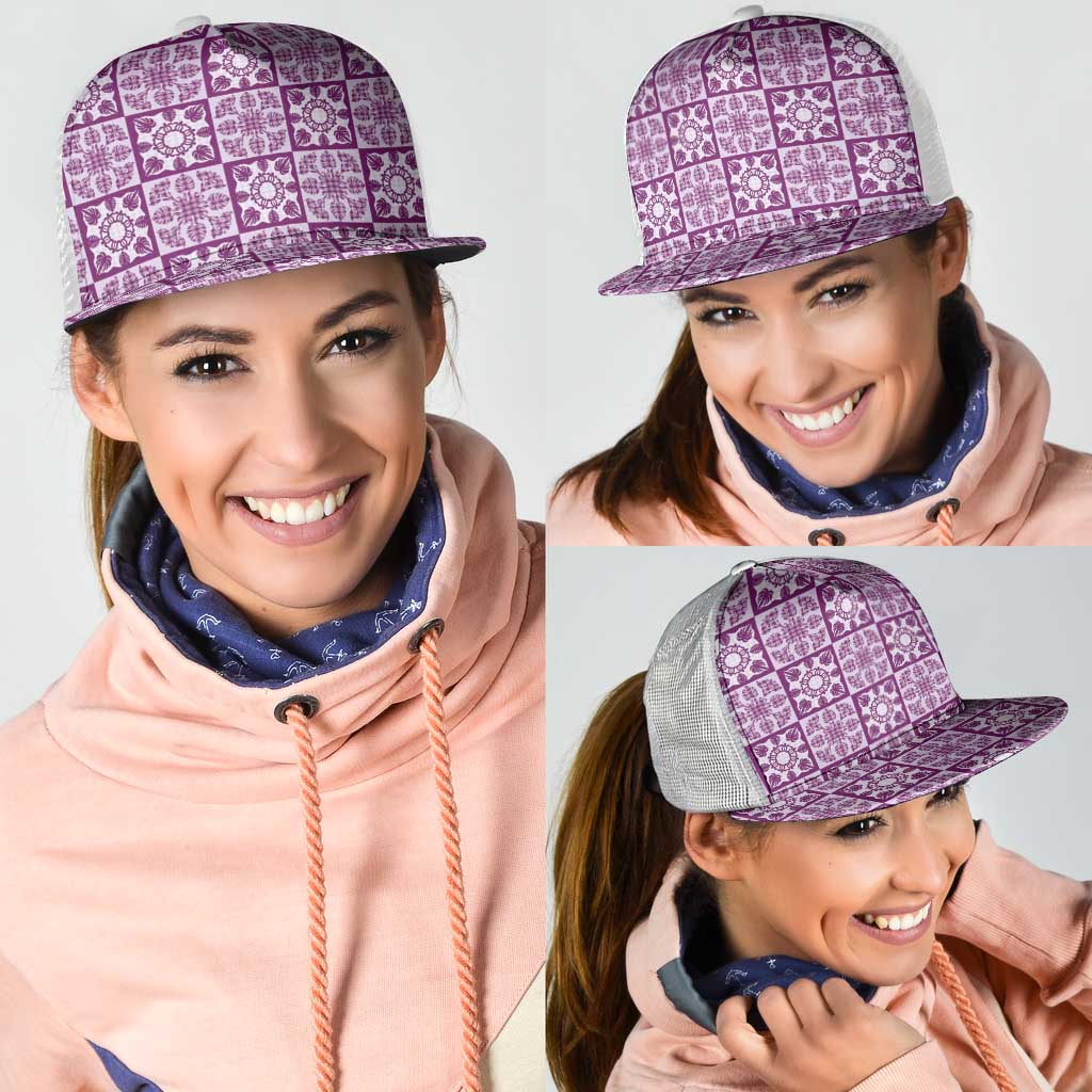 Poni Palaka Quilt Hawaii Mesh Trucker Cap Hawaiian Tropical Monstera Sea Turtle LT14 - Polynesian Pride