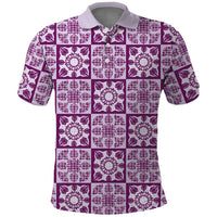 Poni Palaka Quilt Hawaii Polo Shirt Hawaiian Tropical Monstera Sea Turtle LT14 Purple - Polynesian Pride