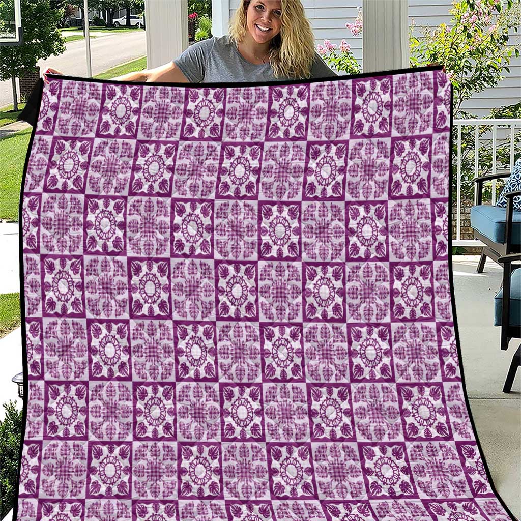Poni Palaka Quilt Hawaii Quilt Hawaiian Tropical Monstera Sea Turtle LT14 Purple - Polynesian Pride