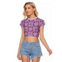 Poni Palaka Quilt Hawaii Raglan Cropped T Shirt Hawaiian Tropical Monstera Sea Turtle
