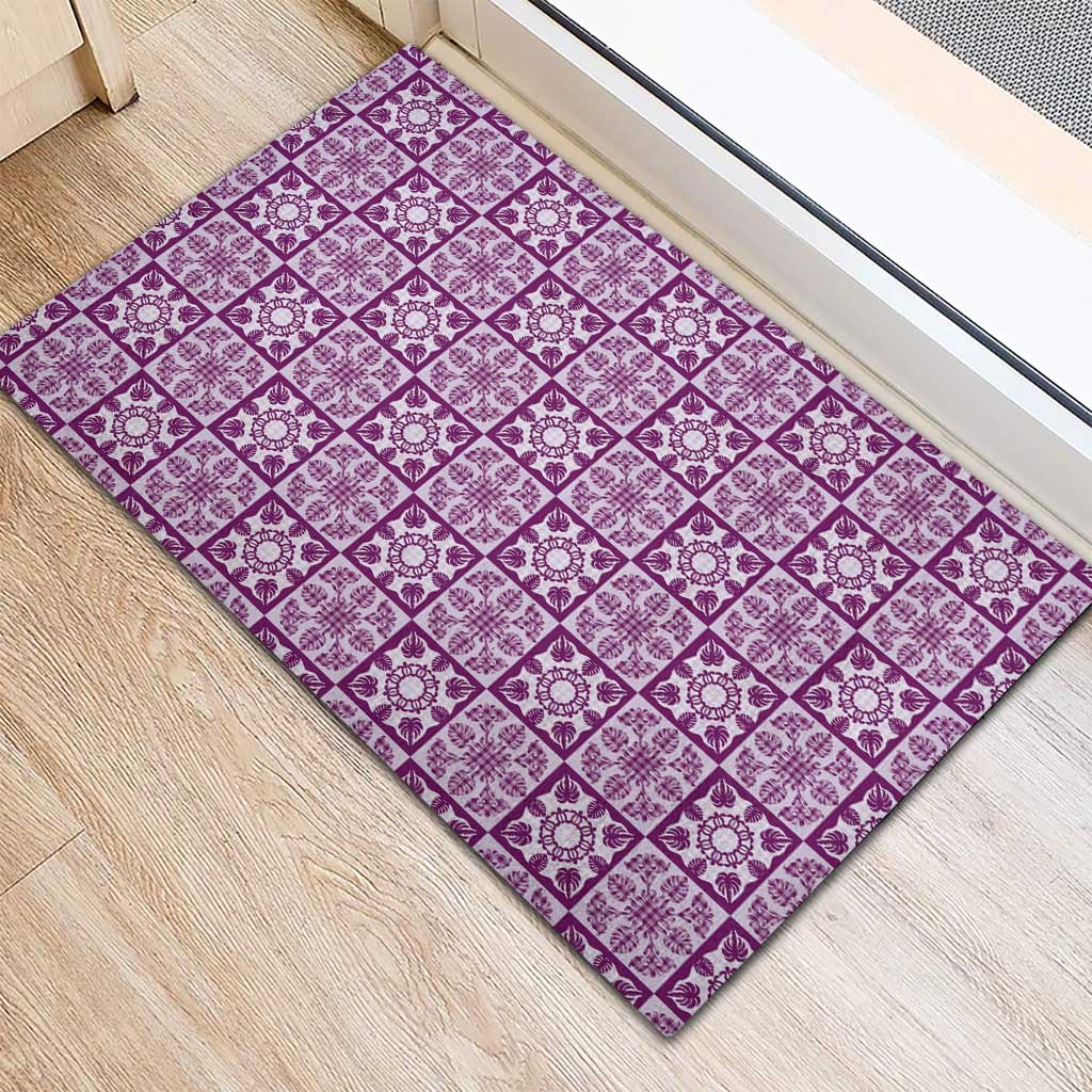 Poni Palaka Quilt Hawaii Rubber Doormat Hawaiian Tropical Monstera Sea Turtle