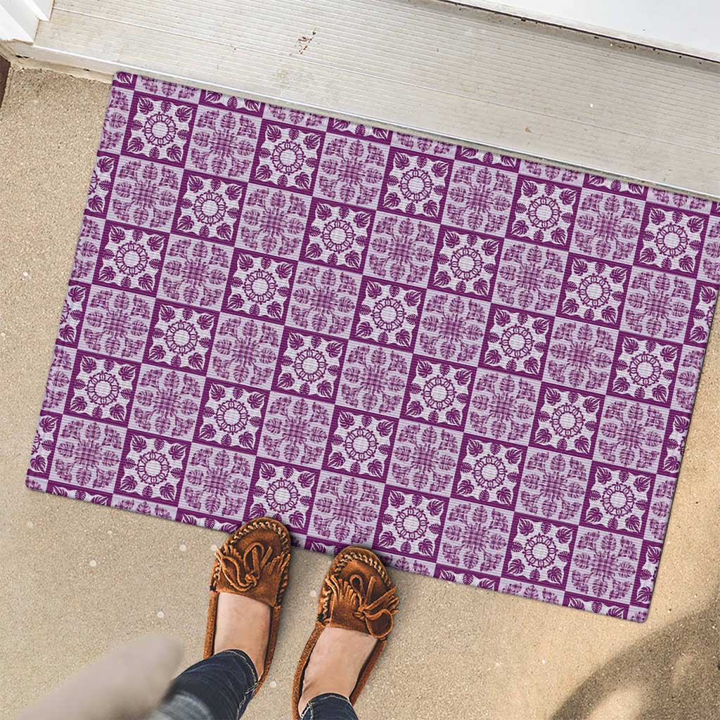 Poni Palaka Quilt Hawaii Rubber Doormat Hawaiian Tropical Monstera Sea Turtle