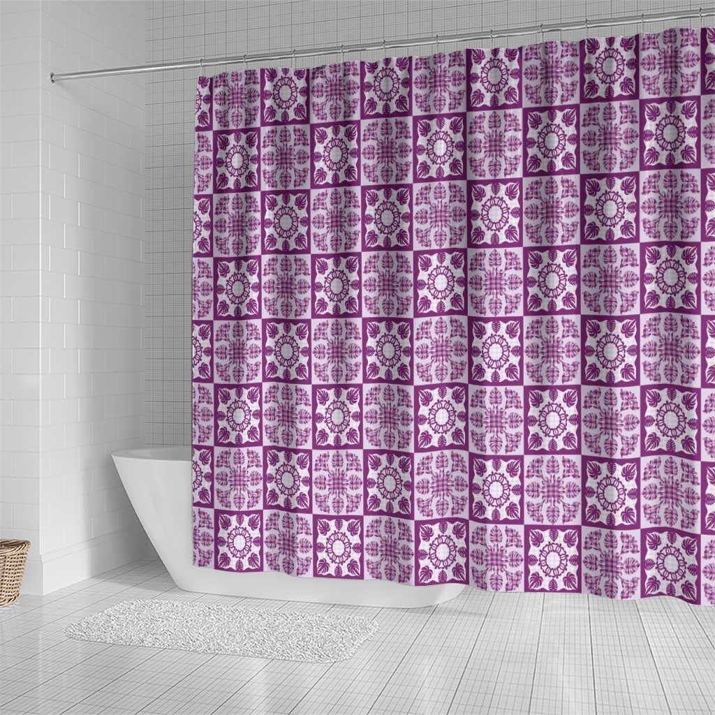 Poni Palaka Quilt Hawaii Shower Curtain Hawaiian Tropical Monstera Sea Turtle
