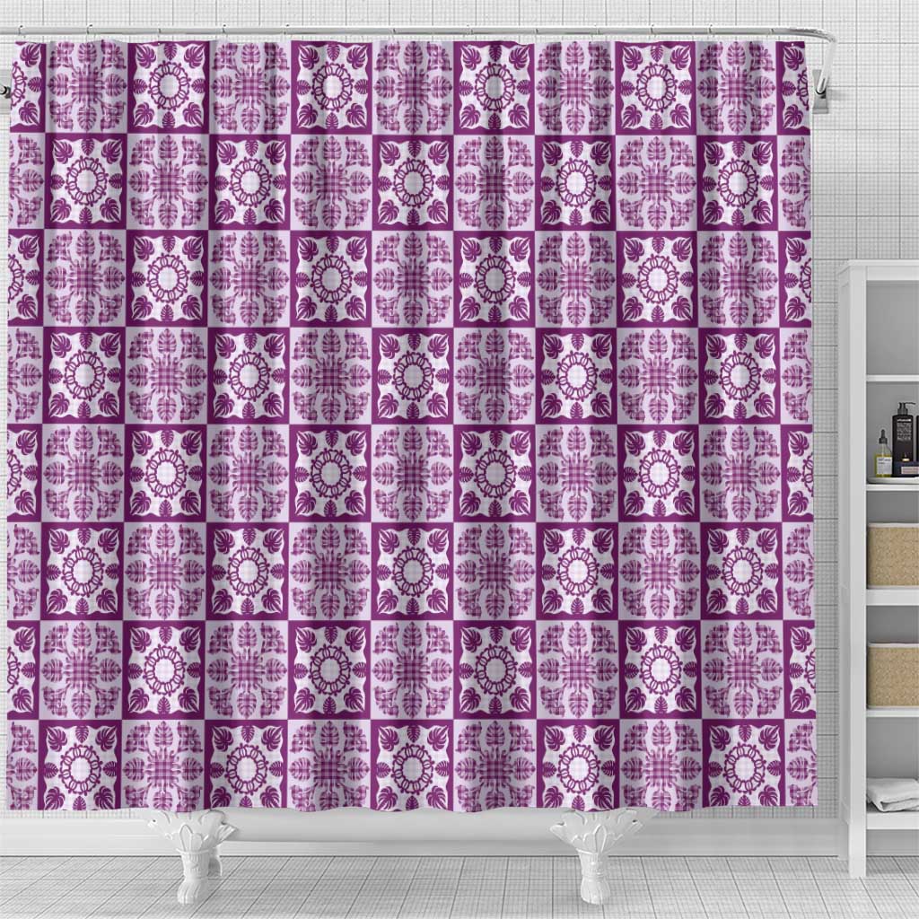 Poni Palaka Quilt Hawaii Shower Curtain Hawaiian Tropical Monstera Sea Turtle