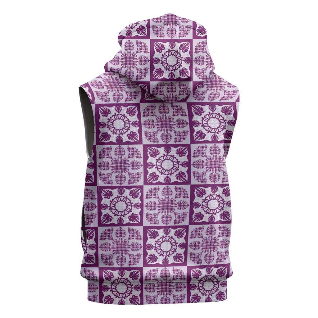 Poni Palaka Quilt Hawaii Sleeveless Hoodie Hawaiian Tropical Monstera Sea Turtle