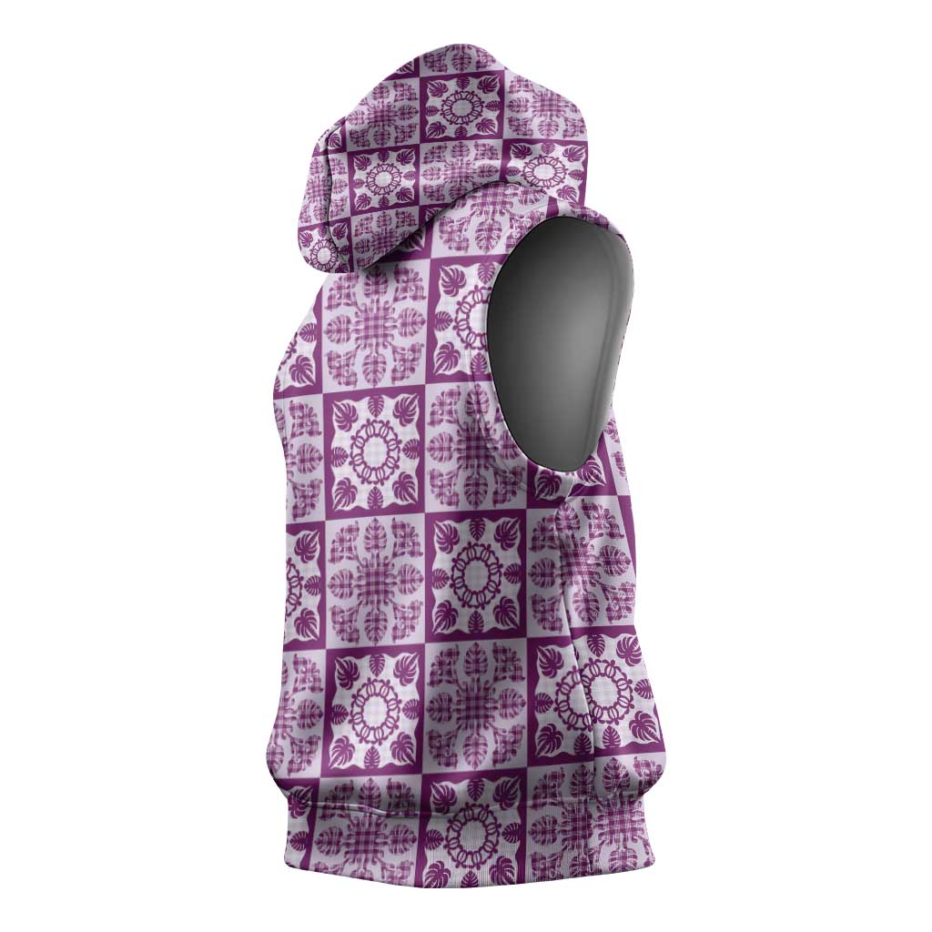 Poni Palaka Quilt Hawaii Sleeveless Hoodie Hawaiian Tropical Monstera Sea Turtle