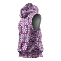 Poni Palaka Quilt Hawaii Sleeveless Hoodie Hawaiian Tropical Monstera Sea Turtle