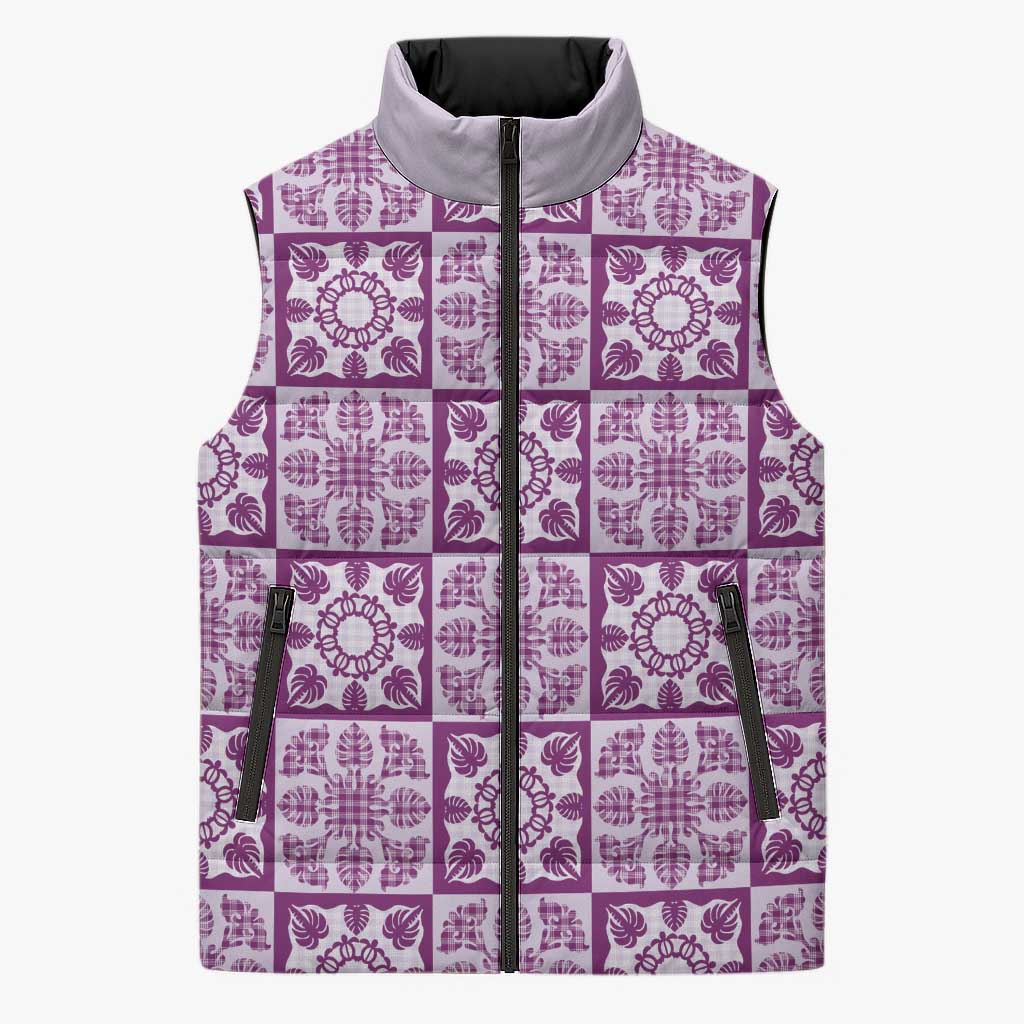 Poni Palaka Quilt Hawaii Sleeveless Puffer Jacket Hawaiian Tropical Monstera Sea Turtle