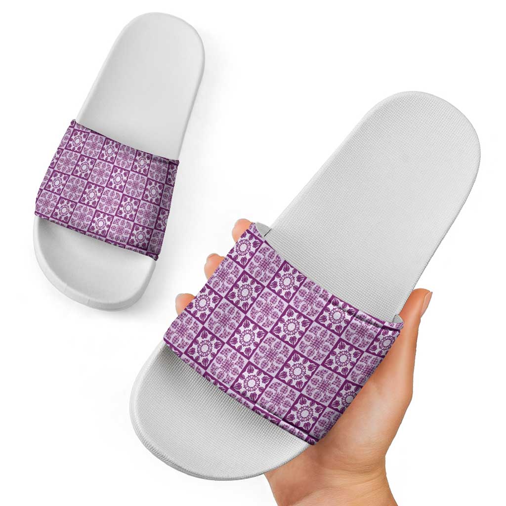 Poni Palaka Quilt Hawaii Slide Sandals Hawaiian Tropical Monstera Sea Turtle