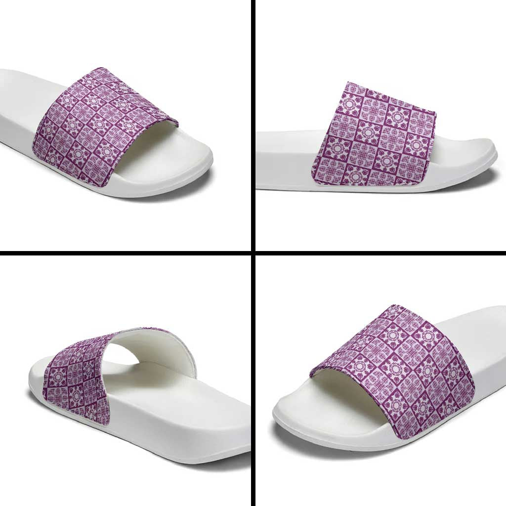 Poni Palaka Quilt Hawaii Slide Sandals Hawaiian Tropical Monstera Sea Turtle