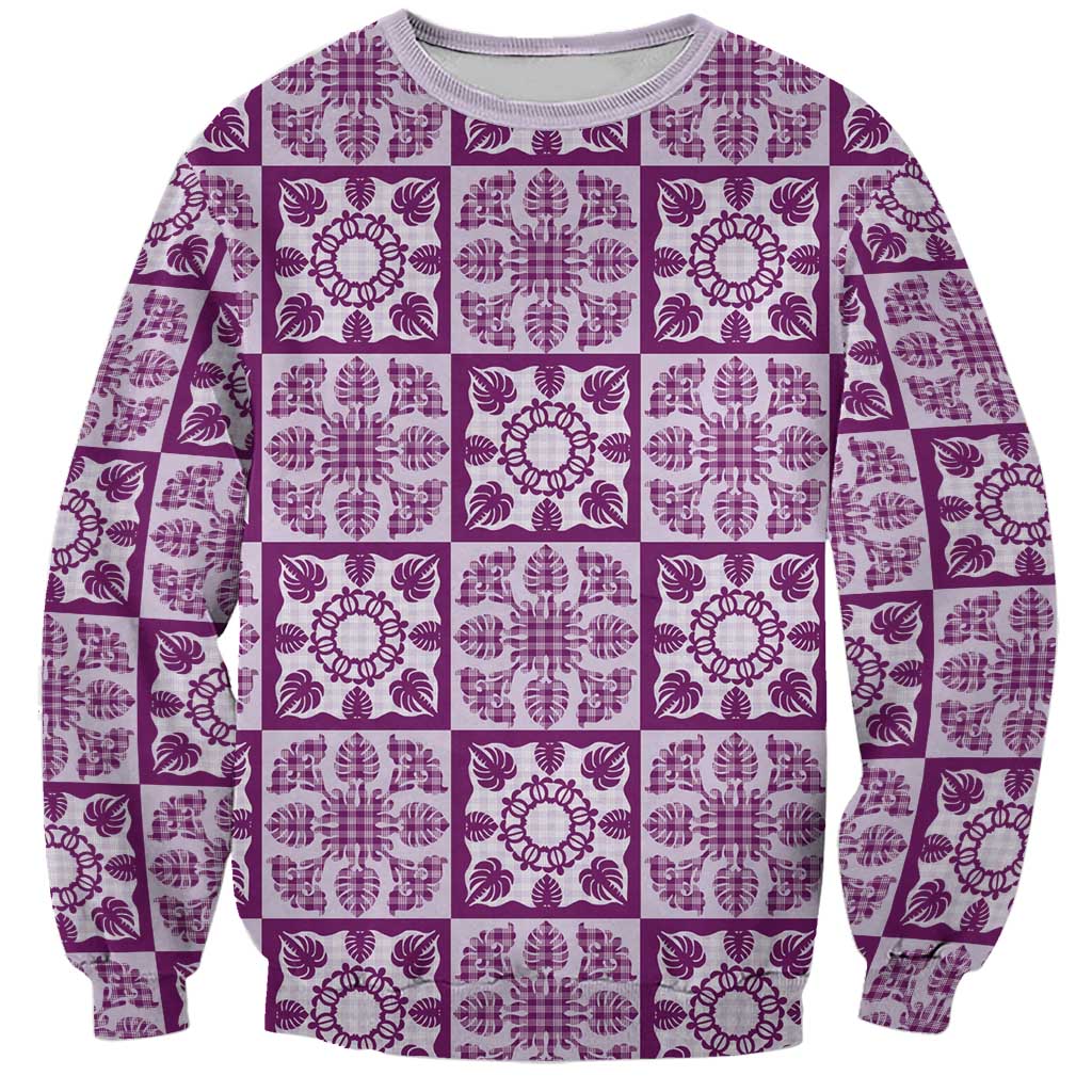 Poni Palaka Quilt Hawaii Sweatshirt Hawaiian Tropical Monstera Sea Turtle