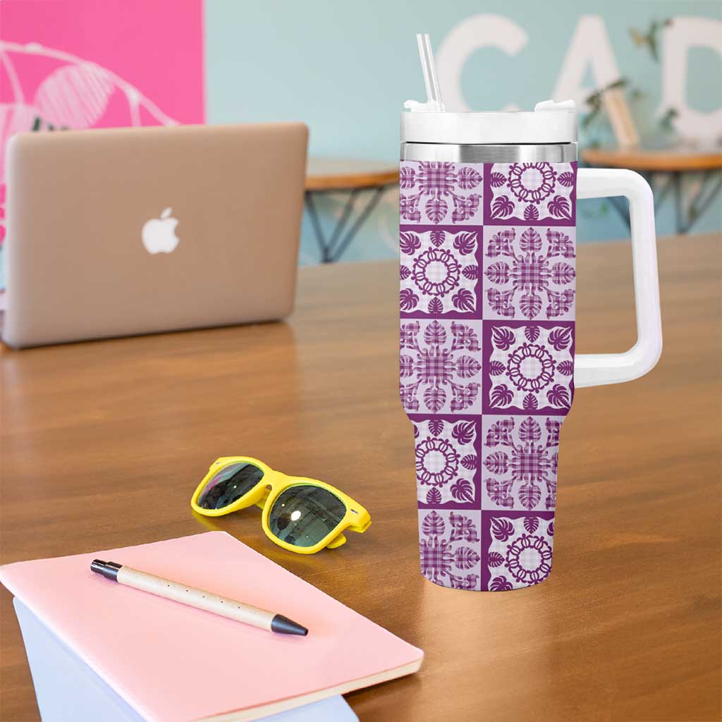 Poni Palaka Quilt Hawaii Tumbler With Handle Hawaiian Tropical Monstera Sea Turtle