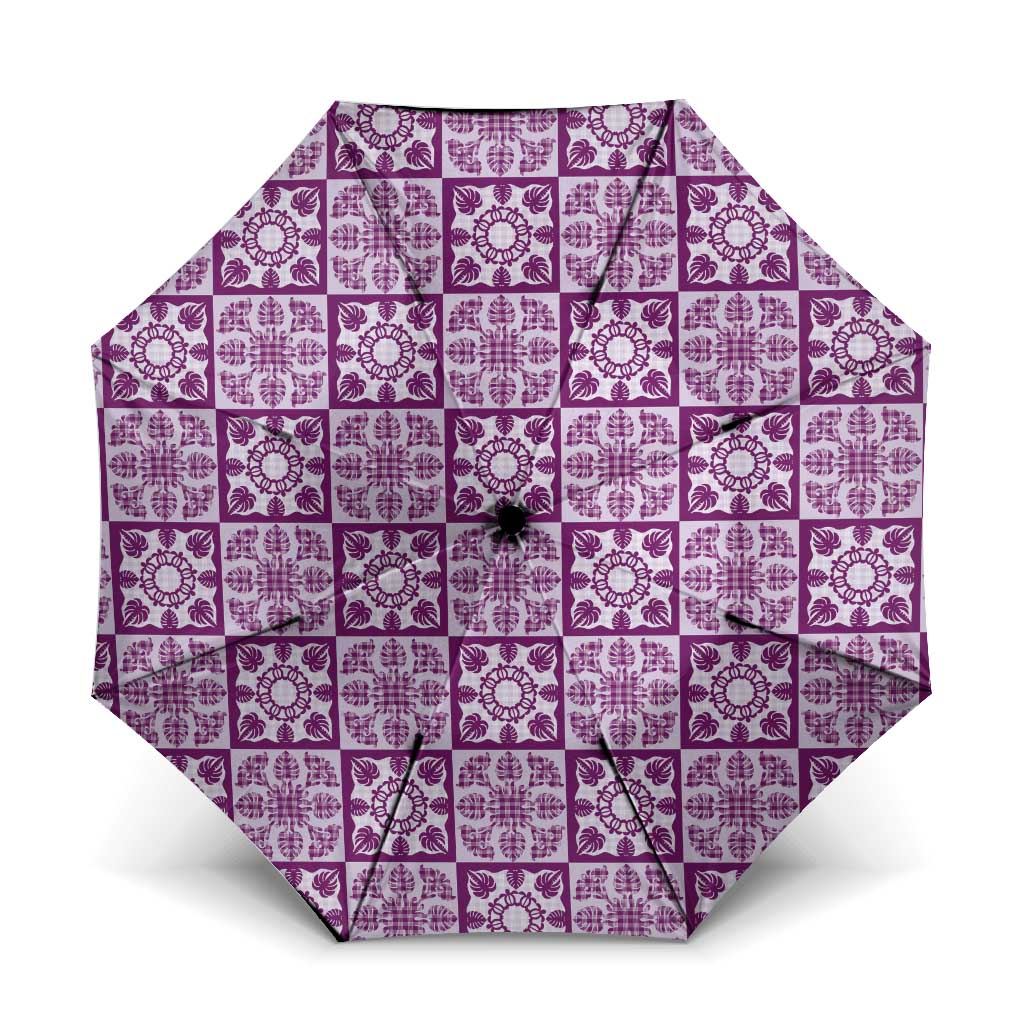 Poni Palaka Quilt Hawaii Umbrella Hawaiian Tropical Monstera Sea Turtle LT14 One Size Folded 11.42 inch Opened Diameter 37.4 inch Purple - Polynesian Pride