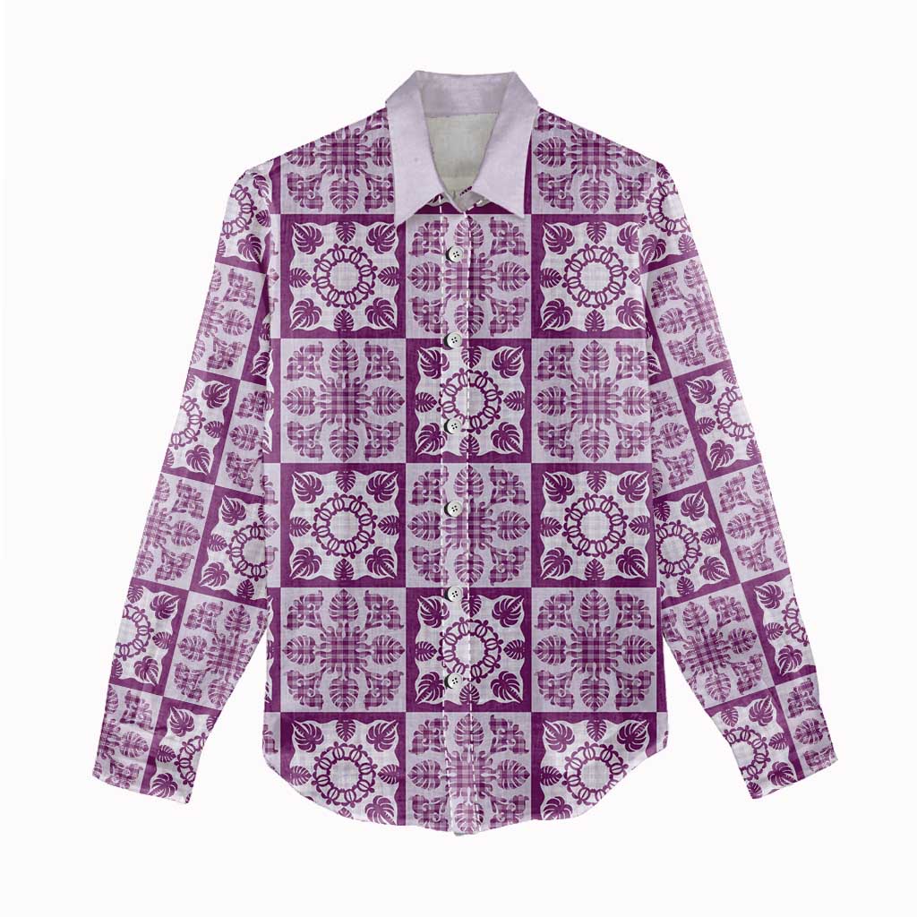 Poni Palaka Quilt Hawaii Women Casual Shirt Hawaiian Tropical Monstera Sea Turtle