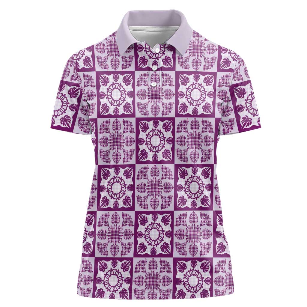 Poni Palaka Quilt Hawaii Women Polo Shirt Hawaiian Tropical Monstera Sea Turtle