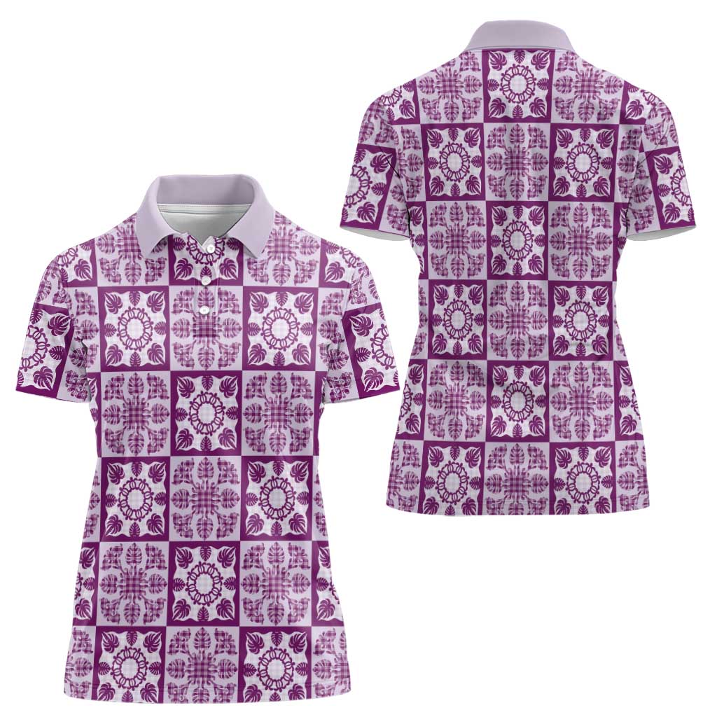 Poni Palaka Quilt Hawaii Women Polo Shirt Hawaiian Tropical Monstera Sea Turtle