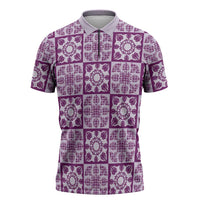 Poni Palaka Quilt Hawaii Zipper Polo Shirt Hawaiian Tropical Monstera Sea Turtle