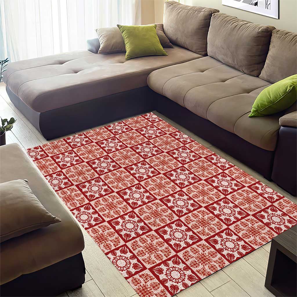 Ulaula Palaka Quilt Hawaii Area Rug Hawaiian Tropical Monstera Sea Turtle